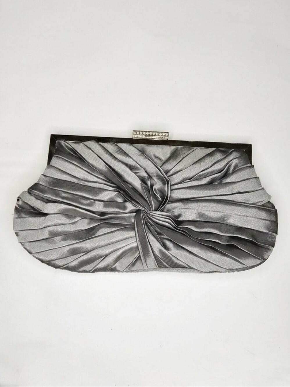 NWT Silver Satin Ruched Evening Clutch Crossbody Bag Formal Prom Wedding Chain